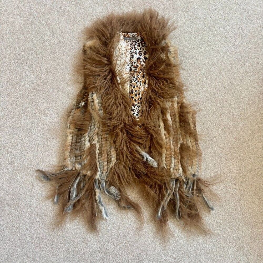 Subtle Luxury Genuine Rabbit Mongolian Fur Boho Vest Fringe M/L